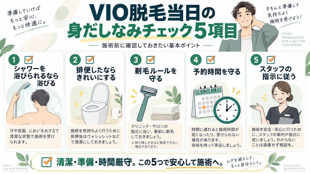 VIO脱毛当日の身だしなみチェック5項目の図解